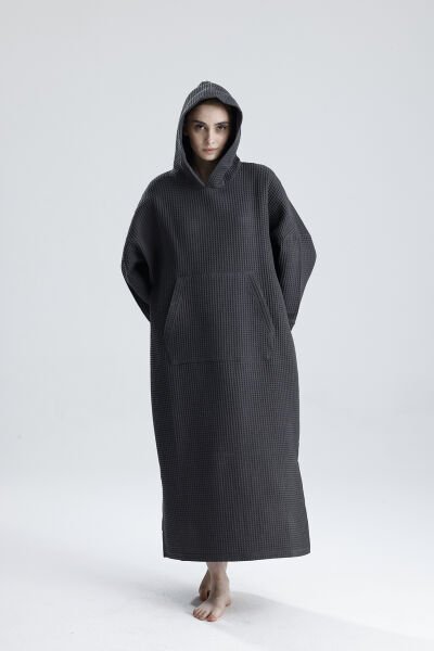 GİYİLEBİLİR FÜME UZUN WAFFLE KUMAŞ BORNOZ