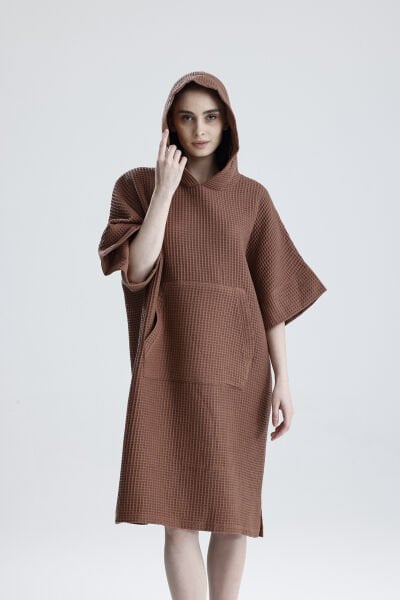 GİYİLEBİLİR TARÇIN KISA WAFFLE PLAJ HAVLUSU-BORNOZ