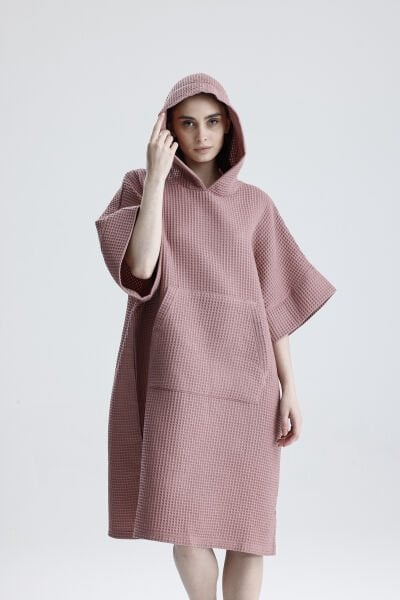 GİYİLEBİLİR PUDRA KISA WAFFLE BORNOZ