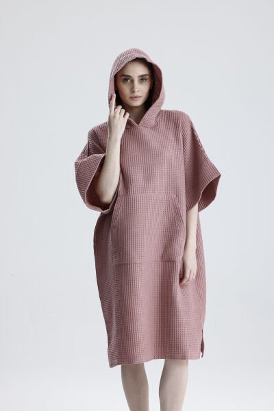 GİYİLEBİLİR PUDRA KISA WAFFLE BORNOZ
