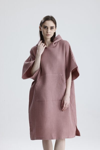 GİYİLEBİLİR PUDRA KISA WAFFLE BORNOZ