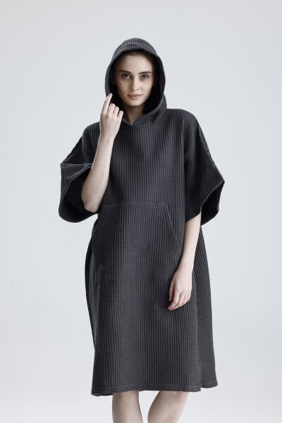 GİYİLEBİLİR FÜME KISA WAFFLE KUMAŞ BORNOZ