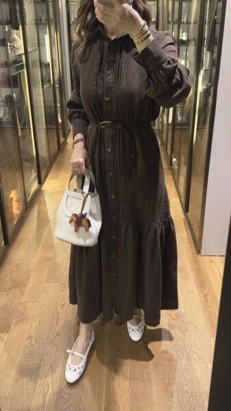 KETEN NERVÜRLÜ ACI KAHVE ELBİSE