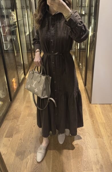 KETEN NERVÜRLÜ ACI KAHVE ELBİSE