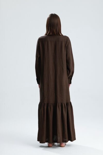KETEN NERVÜRLÜ ACI KAHVE ELBİSE