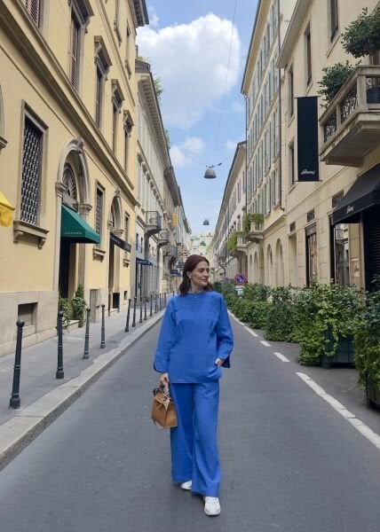 İKİLİ MAVİ KETEN TAKIM