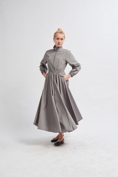 FERMUARLI GRİ ELBİSE