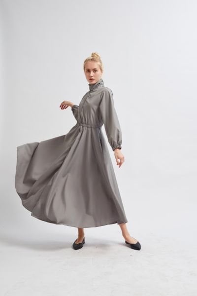 FERMUARLI GRİ ELBİSE