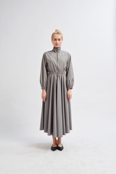 FERMUARLI GRİ ELBİSE