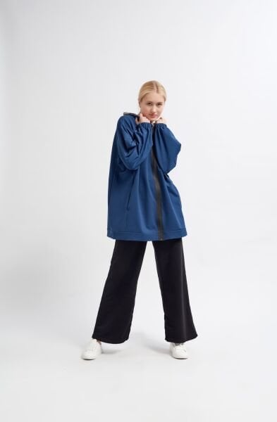 LACİVERT İNCE OVERSIZED FERMUARLI ÜST