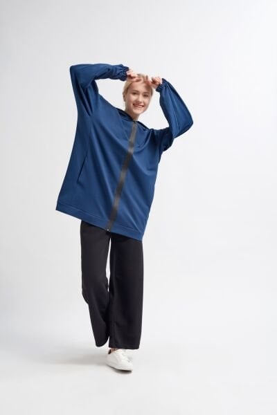 LACİVERT İNCE OVERSIZED FERMUARLI ÜST
