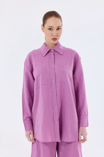 LİLA PEMBE KETEN TAKIM