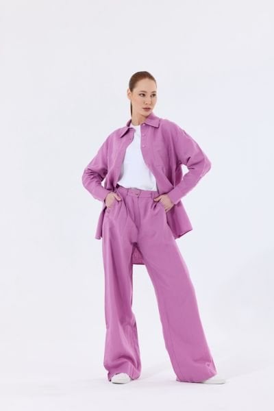 LİLA PEMBE KETEN TAKIM