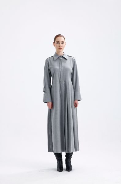 GRİ PİLELİ ELBİSE
