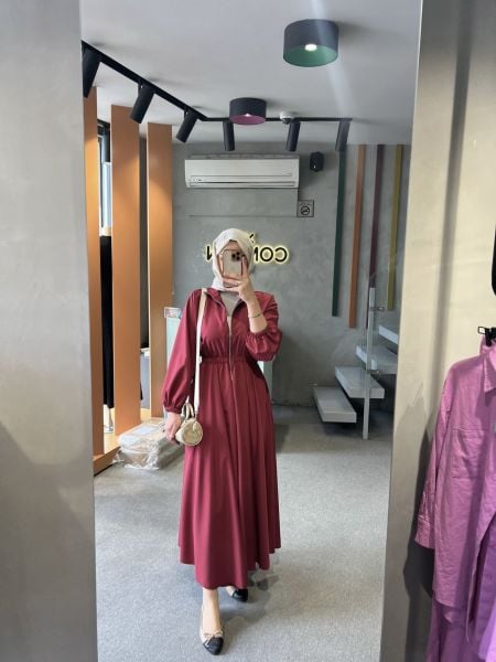 FERMUARLI AÇIK BORDO ELBİSE